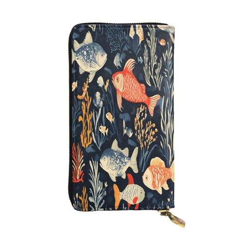 WZYWHJ Modische Damen Leder Lange Clutch Geldbörse mit mehreren Fächern und Reißverschluss Design Tiefseetiere Muster von WZYWHJ