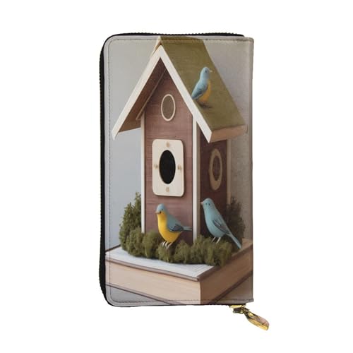 WZYWHJ Modische Damen Leder Lange Clutch Geldbörse mit mehreren Fächern und Reißverschluss Design Vogelhaus Muster von WZYWHJ