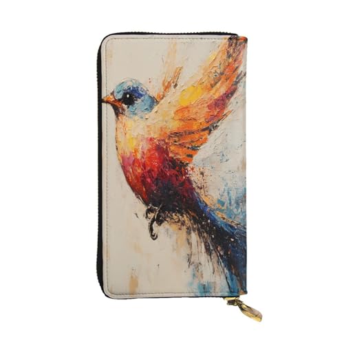 WZYWHJ Modische Damen Leder Lange Clutch Geldbörse mit mehreren Fächern und Reißverschluss Design Vogelmuster von WZYWHJ