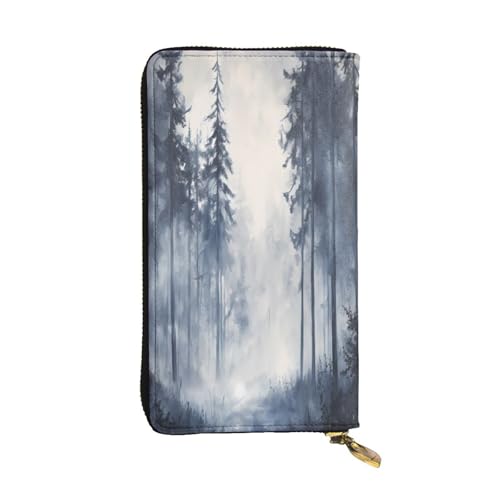 WZYWHJ Modische Damen Leder Lange Clutch Geldbörse mit mehreren Fächern und Reißverschluss Design Wald im Nebel Muster von WZYWHJ