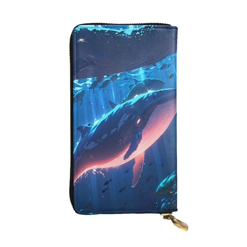 WZYWHJ Modische Damen Leder Lange Clutch Geldbörse mit mehreren Fächern und Reißverschluss Design Wale im Fjordmuster von WZYWHJ