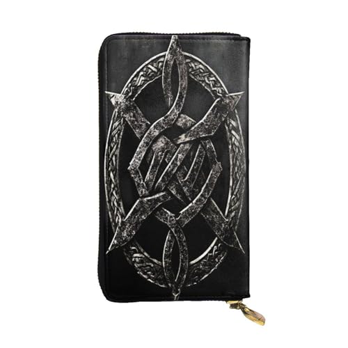 WZYWHJ Modische Damen Leder Lange Clutch Geldbörse mit mehreren Fächern und Reißverschluss Design Wikinger-Symbole Muster von WZYWHJ