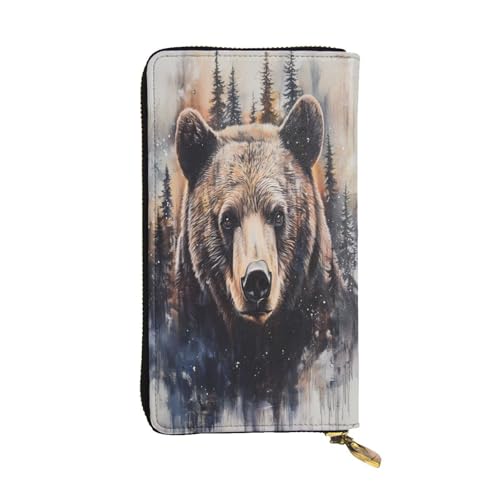 WZYWHJ Modische Damen Leder Lange Clutch Geldbörse mit mehreren Fächern und Reißverschluss Design Wildbär Muster von WZYWHJ
