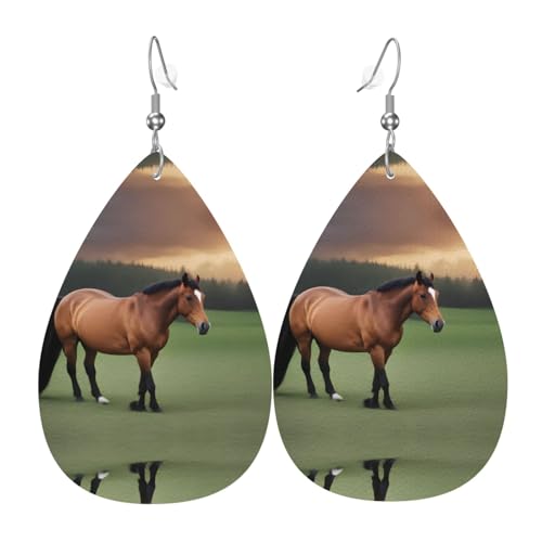 WZYWHJ Nature Scenic Horse Picture Damen Leder Ohrringe Einfache Wassertropfen Anhänger Mode Urlaub Geschenk von WZYWHJ