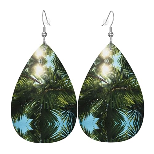 WZYWHJ Palmenblätter Bild Damen Leder Ohrringe Einfache Wassertropfen Anhänger Mode Urlaub Geschenk von WZYWHJ