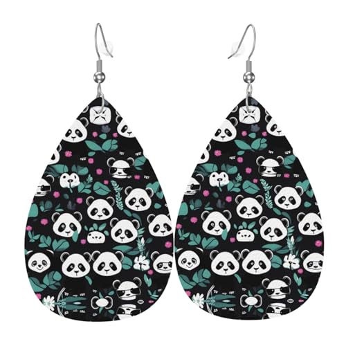 WZYWHJ Panda Cute Face Prints Damen Leder Ohrringe Einfache Wassertropfen Anhänger Mode Urlaub Geschenk von WZYWHJ