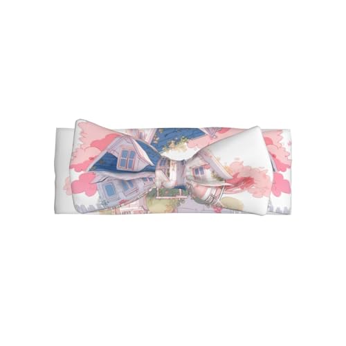 WZYWHJ Pinkes Kirschblütenhaus, bedruckte Baby-Schleifen-Stirnbänder und elastische, weiche Haar-Accessoires für Neugeborene und Mädchen von WZYWHJ