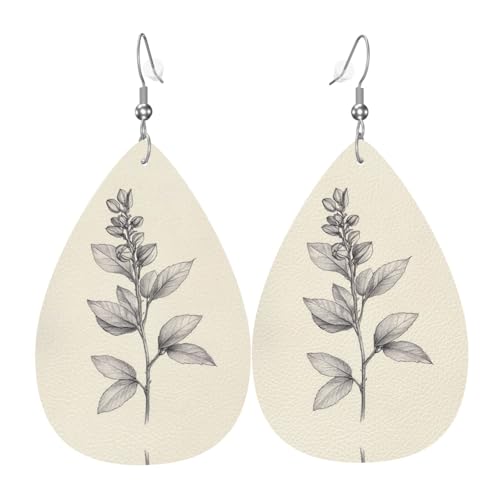 WZYWHJ Plant Sketch Prints Damen Leder Ohrringe Einfache Wassertropfen Anhänger Mode Urlaub Geschenk von WZYWHJ