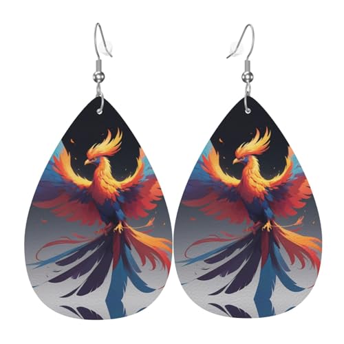 WZYWHJ Reborn Phoenix Prints Damen Leder Ohrringe Einfache Wassertropfen Anhänger Mode Urlaub Geschenk von WZYWHJ