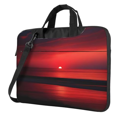 WZYWHJ Red Sunset At Dusk Printing Laptoptasche – mit weichem Innenfutter, mehreren Taschen – ideal für Männer, Reisen und Business, Schwarz, 13 inch von WZYWHJ