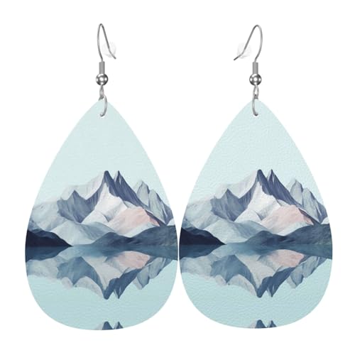 WZYWHJ Reflected Mountains Prints Damen Leder Ohrringe Einfache Wassertropfen Anhänger Mode Urlaub Geschenk von WZYWHJ