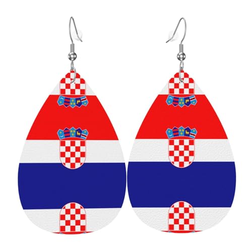 WZYWHJ Republik Kroatien Flagge Bild Damen Leder Ohrringe Einfache Wassertropfen Anhänger Mode Urlaub Geschenk von WZYWHJ