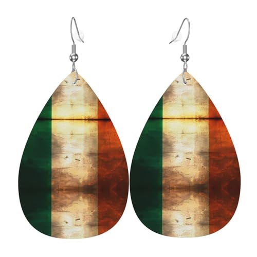 WZYWHJ Retro Irische Flagge Bild Damen Leder Ohrringe Einfache Wassertropfen Anhänger Mode Urlaub Geschenk von WZYWHJ