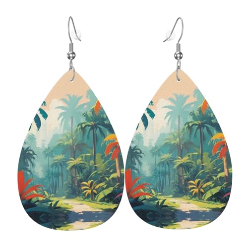 WZYWHJ Retro Palm Jungle Prints Damen Leder Ohrringe Einfache Wassertropfen Anhänger Mode Urlaub Geschenk von WZYWHJ