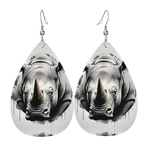 WZYWHJ Rhino Ink Splash Prints Damen Leder Ohrringe Einfache Wassertropfen Anhänger Mode Urlaub Geschenk von WZYWHJ