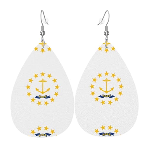 WZYWHJ Rhode Island State Flag Picture Damen Leder Ohrringe Einfache Wassertropfen Anhänger Mode Urlaub Geschenk von WZYWHJ