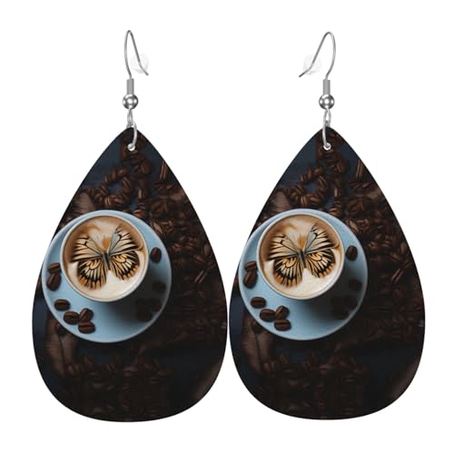WZYWHJ Schmetterling auf Kaffee Bild Damen Leder Ohrringe Einfache Wassertropfen Anhänger Mode Urlaub Geschenk von WZYWHJ
