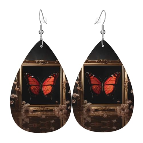 WZYWHJ Schmetterling im Rahmen Bild Damen Leder Ohrringe Einfache Wassertropfen Anhänger Mode Urlaub Geschenk von WZYWHJ