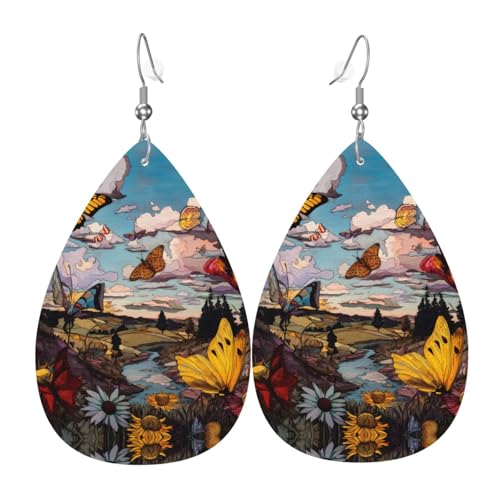 WZYWHJ Schmetterlinge im Tal Bild Damen Leder Ohrringe Einfache Wassertropfen Anhänger Mode Urlaub Geschenk von WZYWHJ