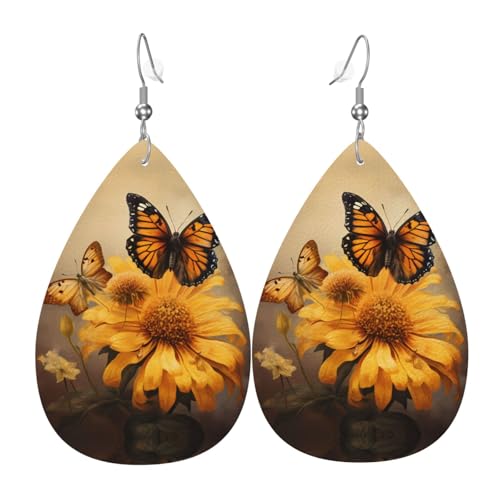 WZYWHJ Schmetterlinge und Bienen Bild Damen Leder Ohrringe Einfache Wassertropfen Anhänger Mode Urlaub Geschenk von WZYWHJ