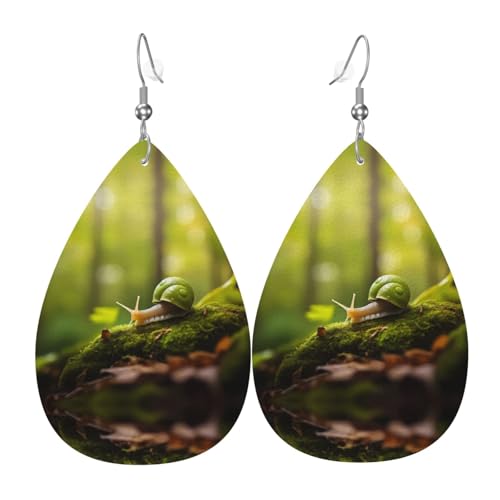 WZYWHJ Schnecke auf Moos Bild Damen Leder Ohrringe Einfache Wassertropfen Anhänger Mode Urlaub Geschenk von WZYWHJ