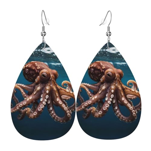 WZYWHJ Schöne Oktopus Prints Damen Leder Ohrringe Einfache Wassertropfen Anhänger Mode Urlaub Geschenk von WZYWHJ