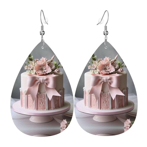 WZYWHJ Schöne Schleife Kuchen Bild Damen Leder Ohrringe Einfache Wassertropfen Anhänger Mode Urlaub Geschenk von WZYWHJ