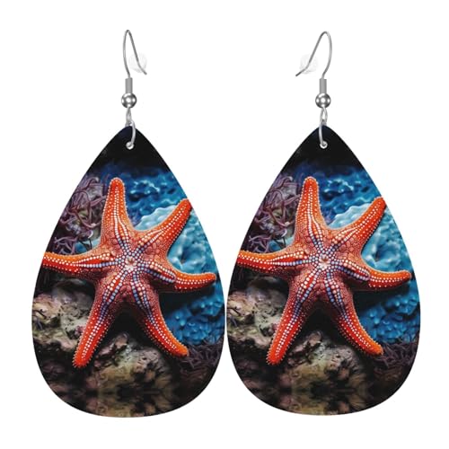 WZYWHJ Schöne Seesternbild Damen Leder Ohrringe Einfache Wassertropfen Anhänger Mode Urlaub Geschenk von WZYWHJ