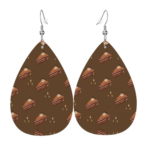 WZYWHJ Schokoladenquadrate Kuchenbild Damen Leder Ohrringe Einfache Wassertropfen Anhänger Mode Urlaub Geschenk von WZYWHJ