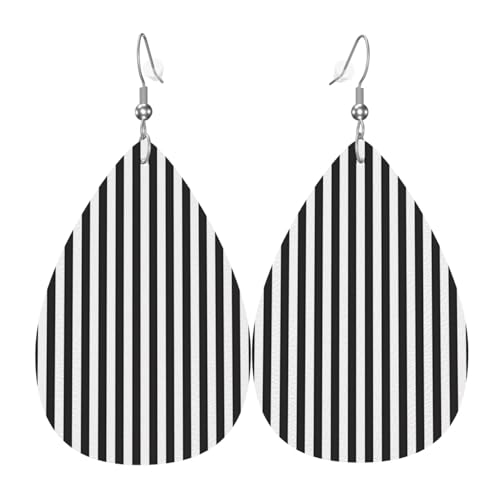 WZYWHJ Schwarz-Weiß-Streifenbild Damen-Leder-Ohrringe, einfacher Wassertropfen-Anhänger, modisches Urlaubsgeschenk von WZYWHJ