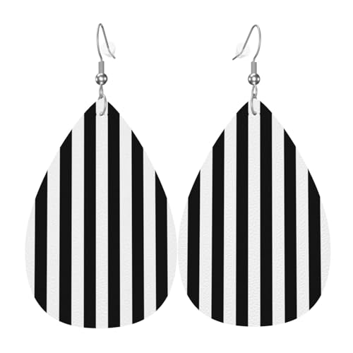 WZYWHJ Schwarz-Weiß-Streifenbild Damen-Leder-Ohrringe, einfacher Wassertropfen-Anhänger, modisches Urlaubsgeschenk von WZYWHJ