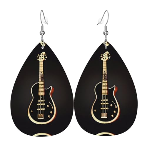 WZYWHJ Schwarze Gitarre Bild Damen Leder Ohrringe Einfache Wassertropfen Anhänger Mode Urlaub Geschenk von WZYWHJ