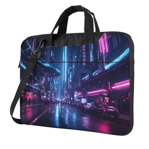 WZYWHJ Sci-Fi Street Printing Laptoptasche – mit weichem Innenfutter, mehreren Taschen – ideal für Männer, Reisen und Business, Schwarz, 14 inch von WZYWHJ