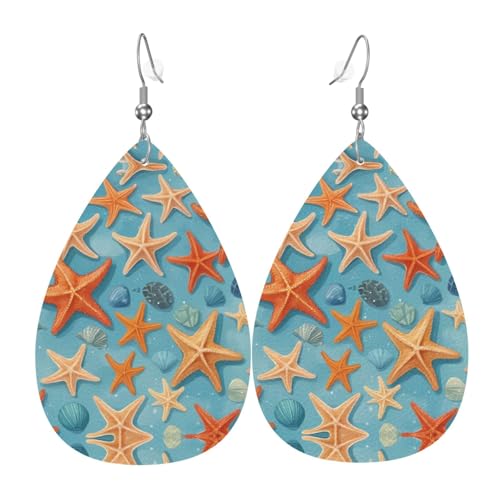 WZYWHJ Seestern Prints Damen Leder Ohrringe Einfache Wassertropfen Anhänger Mode Urlaub Geschenk WZYWHJ Seestern Prints Damen Leder Ohrringe Einfache Wassertropfen Anhänger Mode Urlaub Geschenk von WZYWHJ