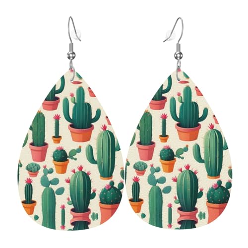 WZYWHJ Simplified Cactus Prints Damen Leder Ohrringe Einfache Wassertropfen Anhänger Mode Urlaub Geschenk von WZYWHJ