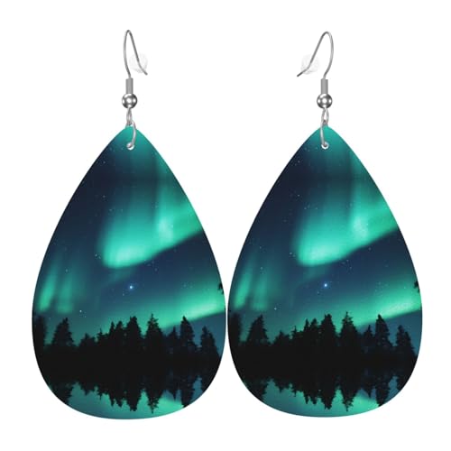 WZYWHJ Sky Aurora Picture Damen Leder Ohrringe Einfache Wassertropfen Anhänger Mode Urlaub Geschenk von WZYWHJ