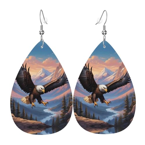 WZYWHJ Soaring Eagle Prints Damen Leder Ohrringe Einfache Wassertropfen Anhänger Mode Urlaub Geschenk von WZYWHJ