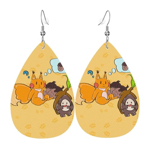 WZYWHJ Sonnenblume Samen Eichhörnchen Bild Damen Leder Ohrringe Einfache Wassertropfen Anhänger Mode Urlaub Geschenk von WZYWHJ