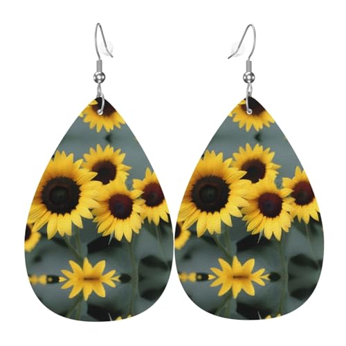WZYWHJ Sonnenblumenbild Damen Leder Ohrringe Einfache Wassertropfen Anhänger Mode Urlaub Geschenk von WZYWHJ