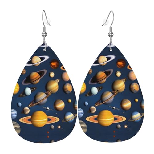 WZYWHJ Sonnensystem Planeten Bild Damen Leder Ohrringe Einfache Wassertropfen Anhänger Mode Urlaub Geschenk von WZYWHJ