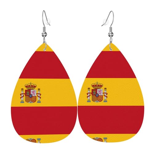 WZYWHJ Spanische Flagge Bild Damen Leder Ohrringe Einfache Wassertropfen Anhänger Mode Urlaub Geschenk von WZYWHJ