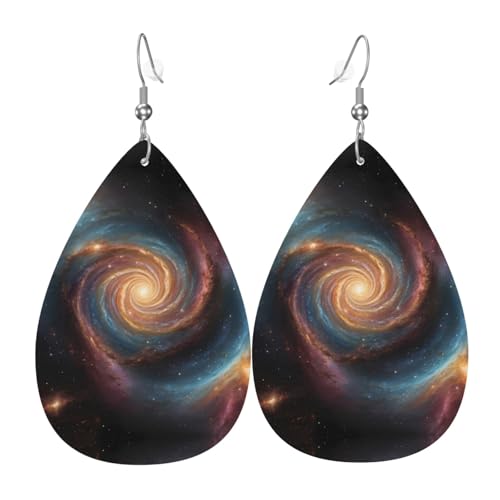 WZYWHJ Star Ring Cosmic Vortex Prints Damen Leder Ohrringe Einfache Wassertropfen Anhänger Mode Urlaub Geschenk von WZYWHJ