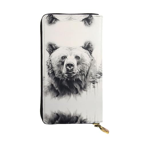 WZYWHJ Stilvolle Geldbörse aus Leder mit Bärenmotiv, lange Clutch für Damen, strapazierfähiges Material, 12 Kartenfächer, Reißverschlussfächer von WZYWHJ