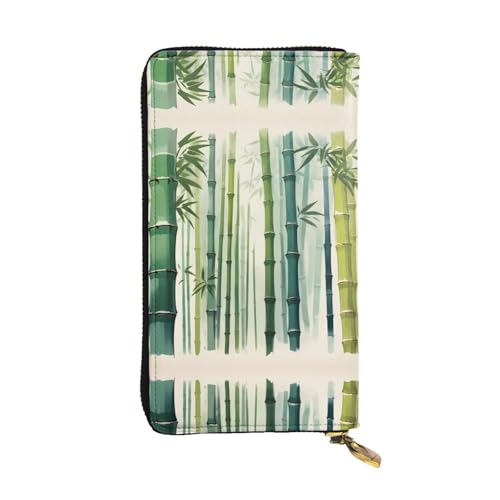 WZYWHJ Stilvolle Geldbörse aus Leder mit Bambusdruck, lange Clutch für Damen, strapazierfähiges Material, 12 Kartenfächer, Reißverschlussfächer von WZYWHJ