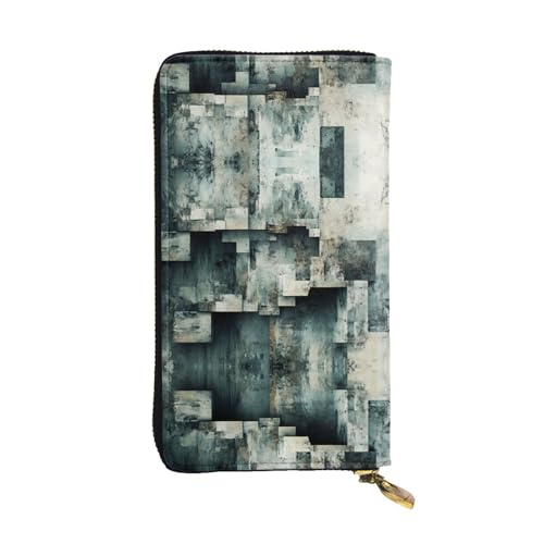 WZYWHJ Stilvolle Geldbörse aus Leder mit Blockfragmenten, lange Clutch für Damen, strapazierfähiges Material, 12 Kartenfächer, Reißverschlussfächer von WZYWHJ