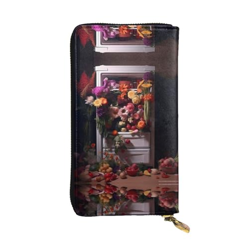 WZYWHJ Stilvolle Geldbörse aus Leder mit Blumendruck, lange Clutch für Damen, strapazierfähiges Material, 12 Kartenfächer, Reißverschlussfächer von WZYWHJ