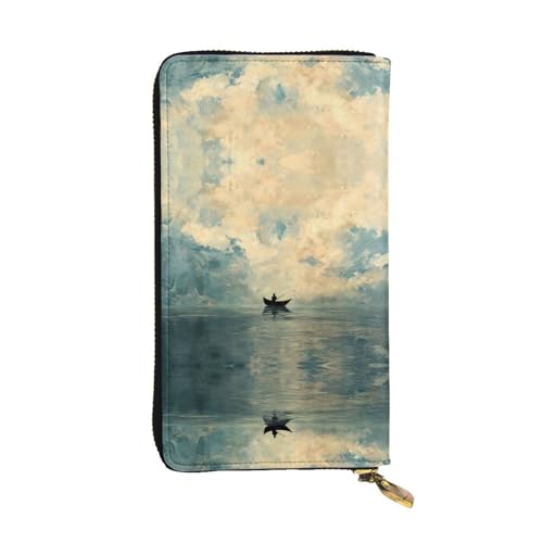 WZYWHJ Stilvolle Geldbörse aus Leder mit Bootsaufdruck, lange Clutch für Damen, strapazierfähiges Material, 12 Kartenfächer, Reißverschlussfächer von WZYWHJ