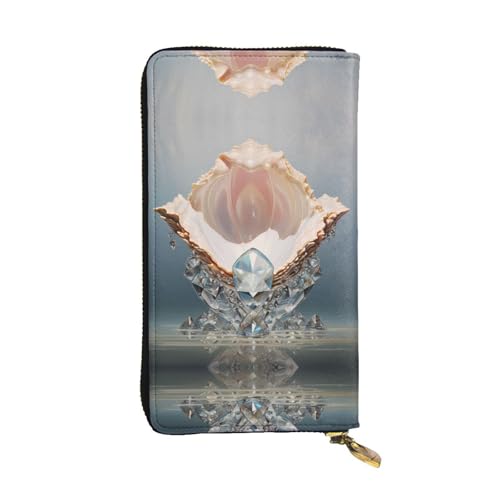 WZYWHJ Stilvolle Geldbörse aus Leder mit Diamanten in der Schale, lange Clutch für Damen, strapazierfähiges Material, 12 Kartenfächer, Reißverschlussfächer von WZYWHJ