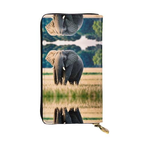 WZYWHJ Stilvolle Geldbörse aus Leder mit Elefantenmuster – lange Clutch für Damen, strapazierfähiges Material, 12 Kartenfächer, Reißverschlussfächer von WZYWHJ