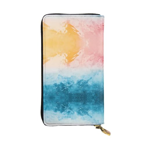 WZYWHJ Stilvolle Geldbörse aus Leder mit Farbaufdruck, lange Clutch für Damen, strapazierfähiges Material, 12 Kartenfächer, Reißverschlussfächer von WZYWHJ